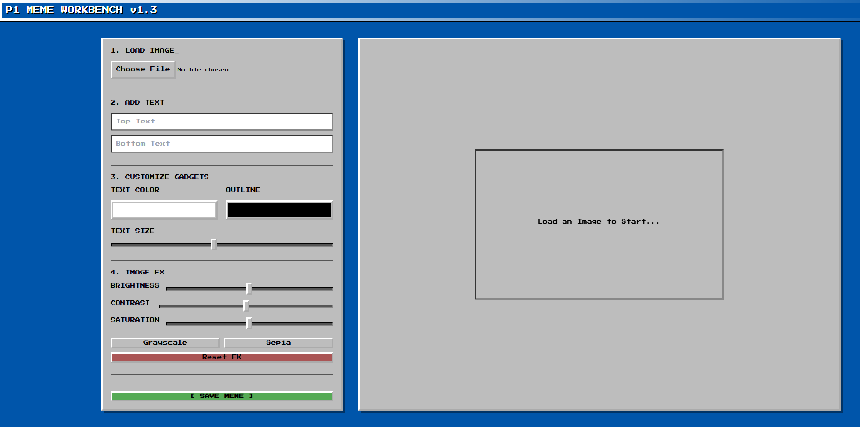 Screenshot of P1 Meme Workbench