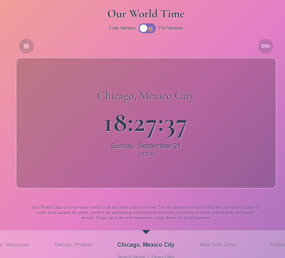 Screenshot of Our World Time application