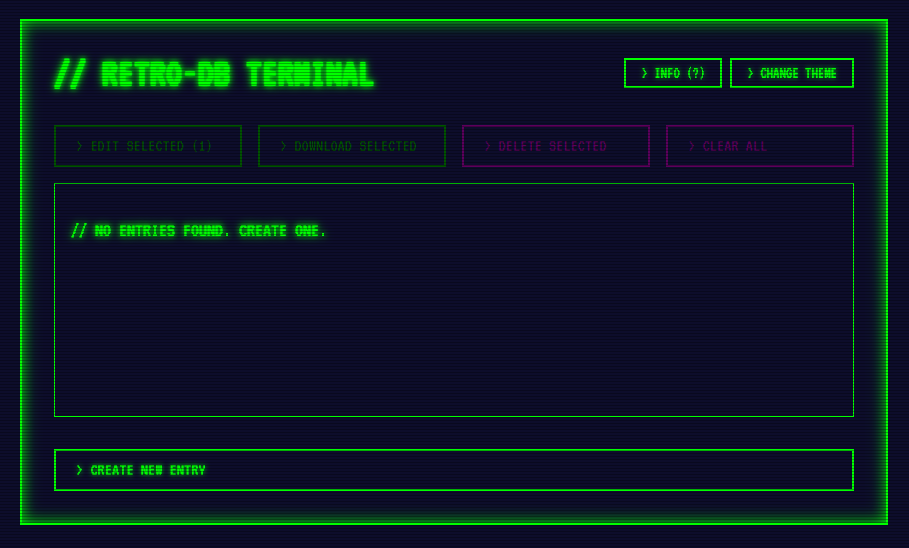 Screenshot of RETRO-DB Terminal Application